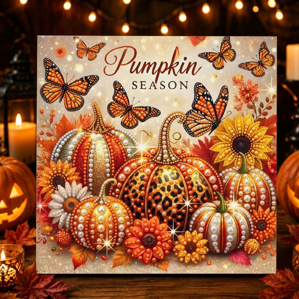 Pumpkin season with butterflies pearl diamond painting kit for beginners
