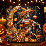 Pumpkin witch on crescent moon pearl diamond painting kit for beginners