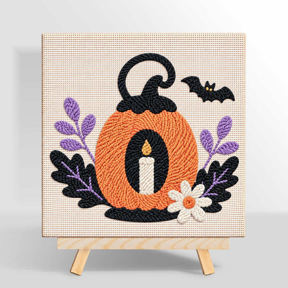 Pumpkin with candle punch needle kit for beginners