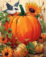 Pumpkin with sunflower cross stitch kit for beginners