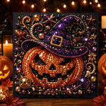 Pumpkin with witch hat pearl diamond painting kit for beginners