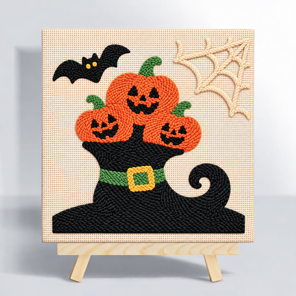 Pumpkins on witch hat punch needle kit for beginners