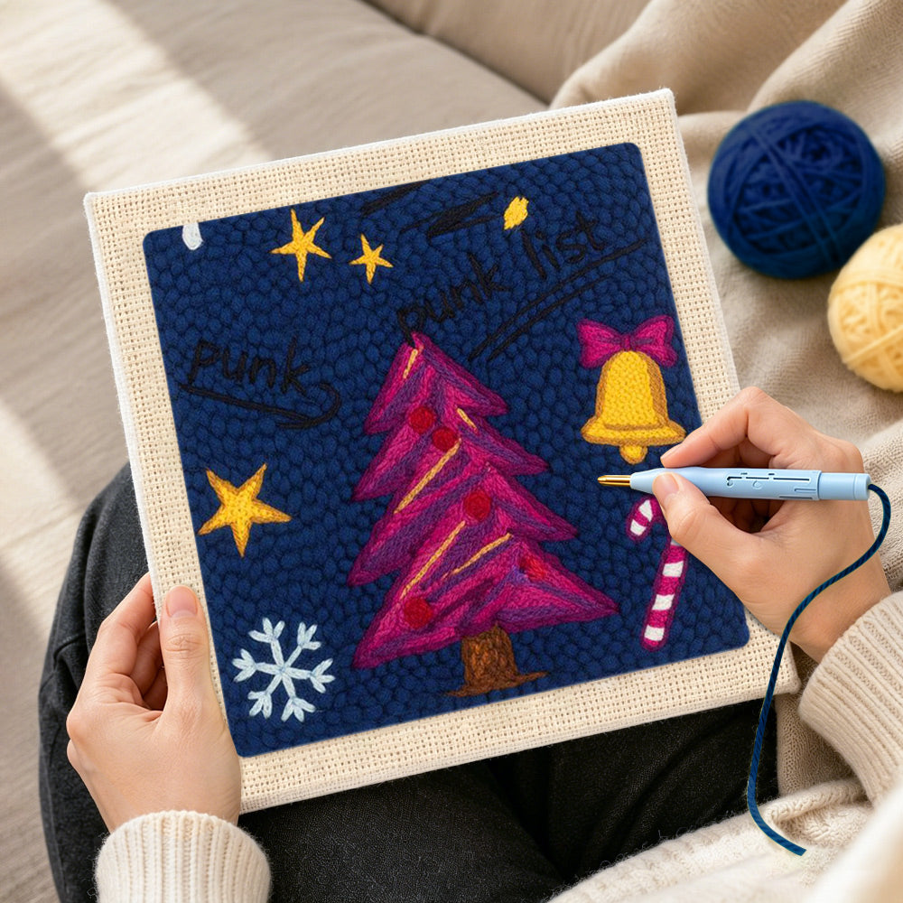 Creating handmade punk christmas tree decor punch needle artwork