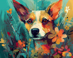 Puppy among wild blooms cross stitch kit for beginners