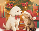 Puppy and kitten christmas moment cross stitch kit for beginners