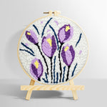 Purple and yellow tulip blooms punch needle kit for beginners