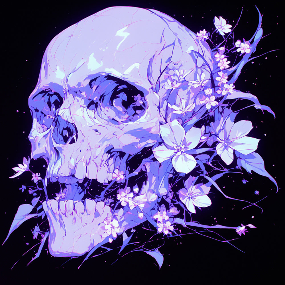 Purple floral dark skull art cross stitch kit for beginners