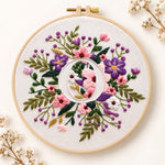 Purple floral ring and letter o embroidery kit