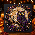Purple owl on moonlit branch pearl diamond painting kit for beginners