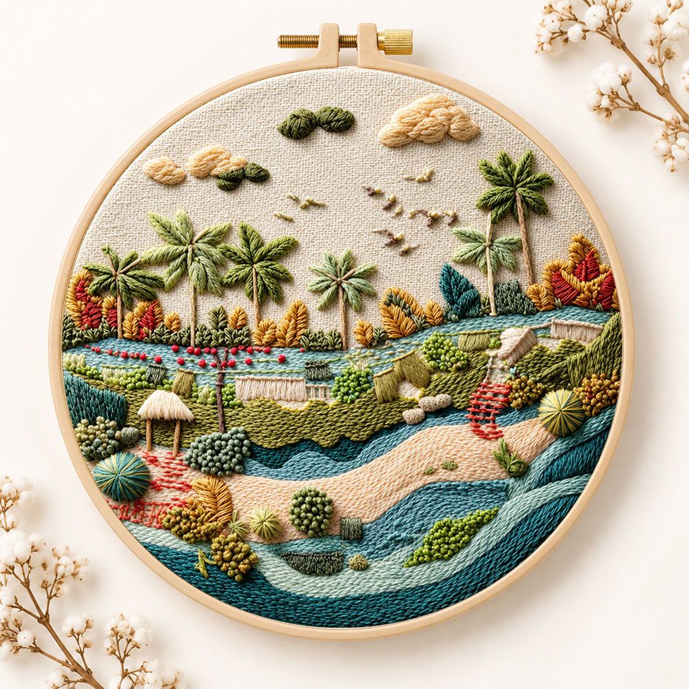 Quiet riverside tropics embroidery kit
