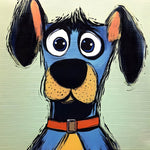 Quirky big-eyed blue cartoon dog cross stitch kit for beginners
