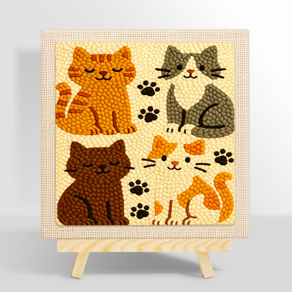 Quirky multi-colored kitty punch needle kit for beginners
