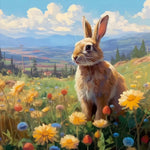 Rabbit among mountain meadow blooms cross stitch kit for beginners