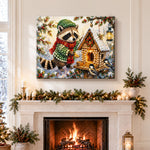 Finished raccoon at winter bird feeder pearl diamond painting artwork displayed as holiday home decor
