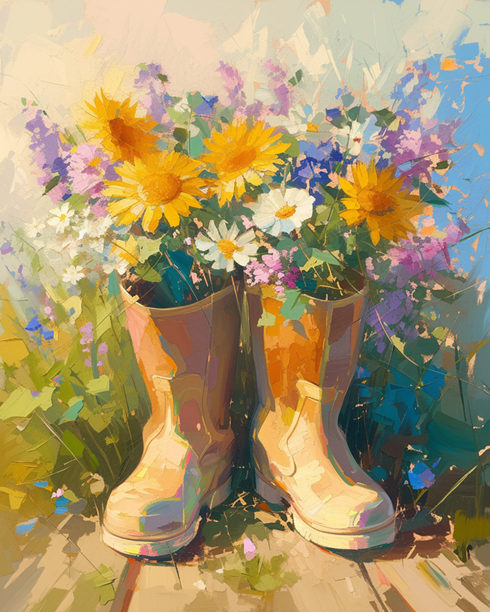 Rain boots full of blooms cross stitch kit for beginners