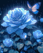 Rain‑kissed blue rose cross stitch kit for beginners