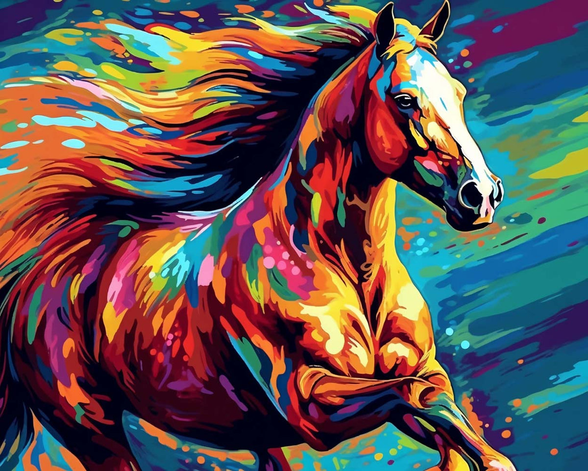 Rainbow brushstroke horse cross stitch kit for beginners