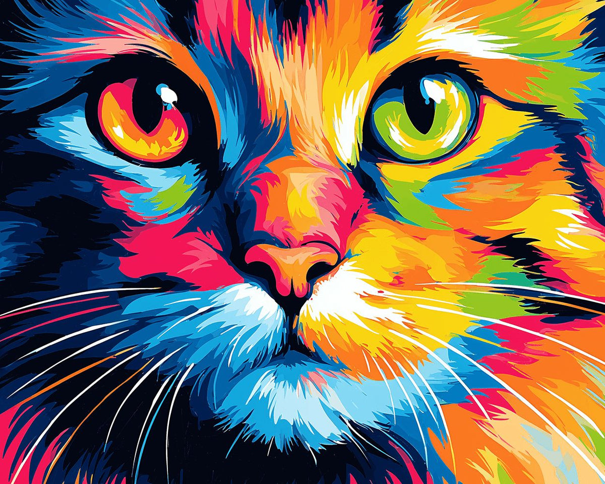 Rainbow cat portrait cross stitch kit for beginners