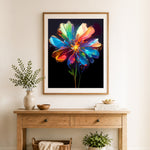 Finished rainbow crystal flower cross stitch artwork displayed as home decor