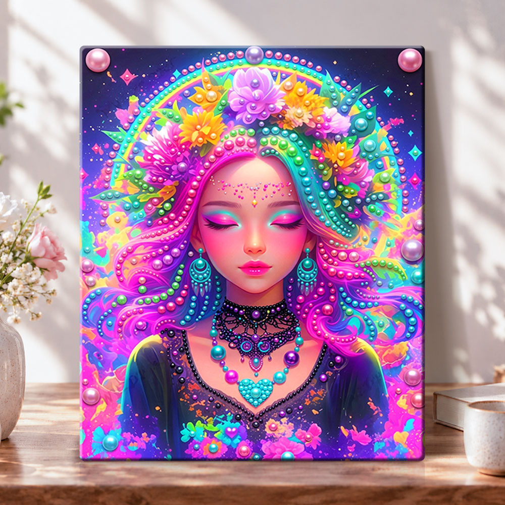 Rainbow floral goddess pearl diamond painting kit for beginners