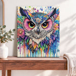 Finished rainbow floral owl pearl diamond painting artwork displayed as home decor