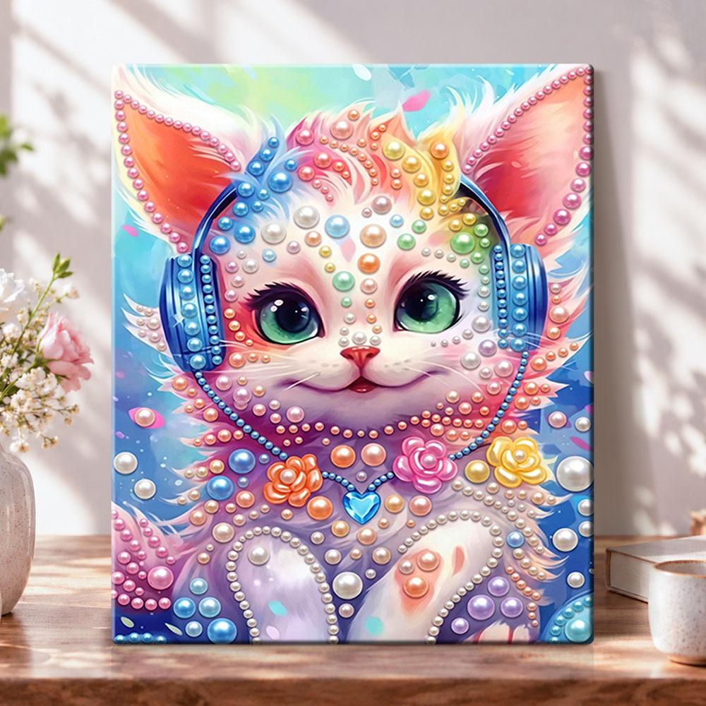 Rainbow melody kitty pearl diamond painting kit for beginners