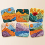 Rainbow mountains and sunrise punch needle coaster kit finished handmade coasters