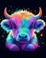 Rainbow neon highland calf cross stitch kit for beginners