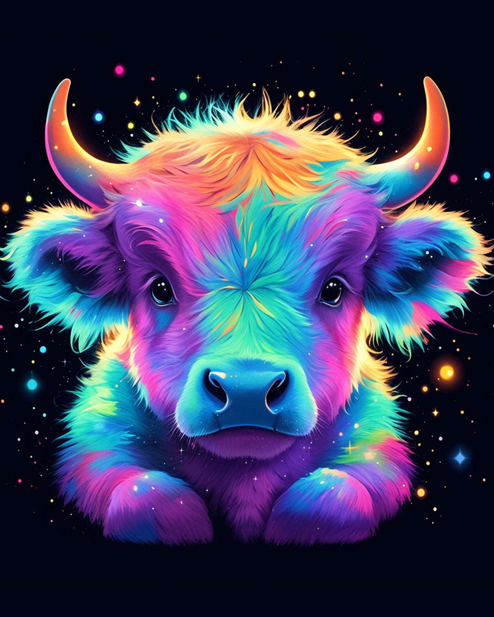 Rainbow neon highland calf cross stitch kit for beginners