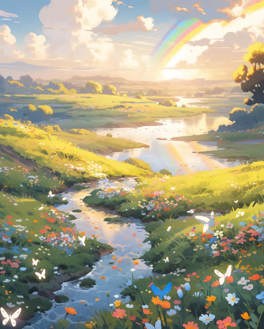 Rainbow river valley anime scenery cross stitch kit for beginners