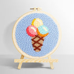 Rainbow scoop ice cream cone punch needle kit for beginners