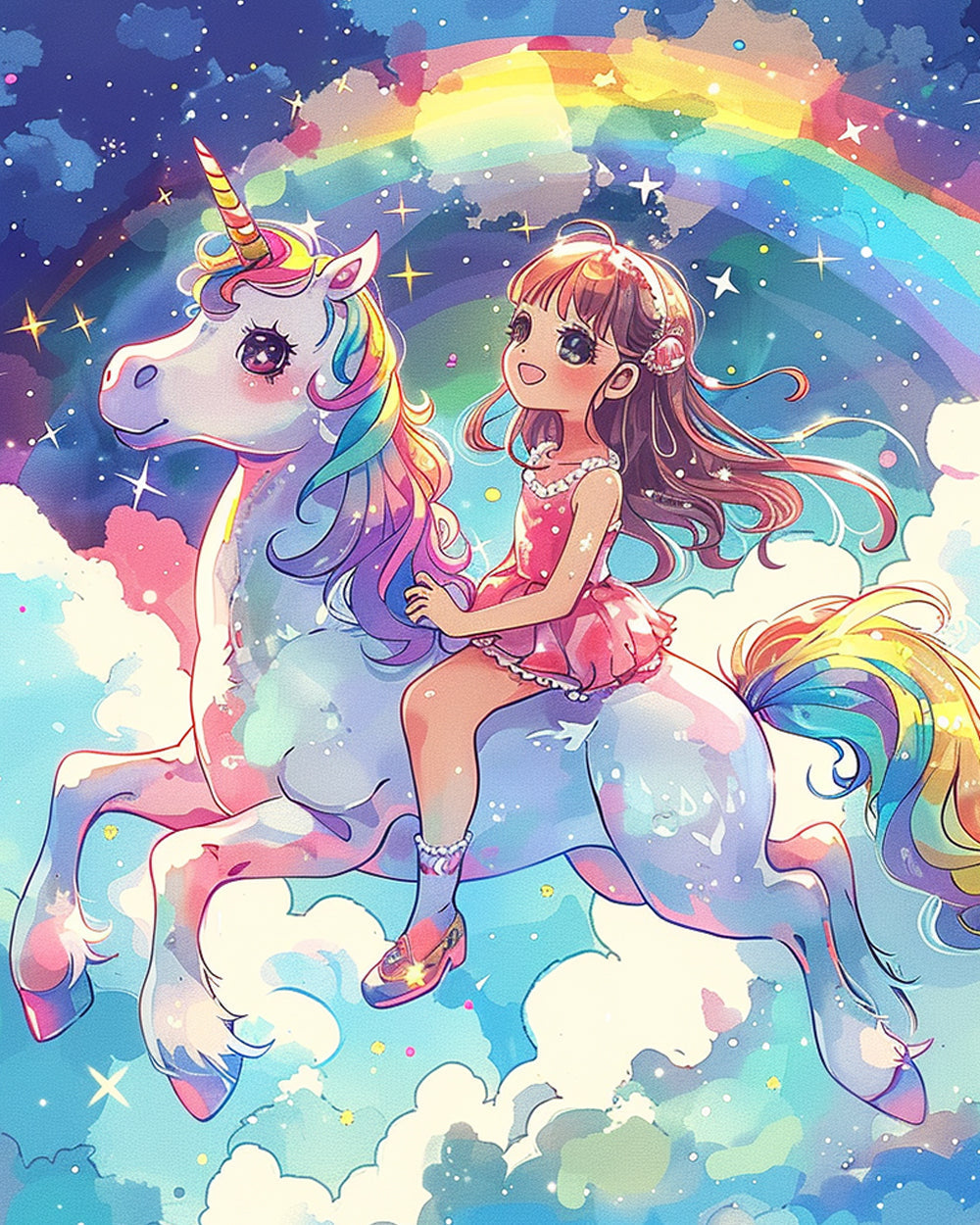 Rainbow sky unicorn ride cross stitch kit for beginners