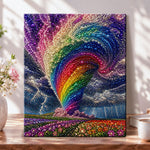 Rainbow tornado over flower field pearl diamond painting kit for beginners