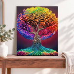 Finished rainbow tree of life pearl diamond painting artwork displayed as home decor