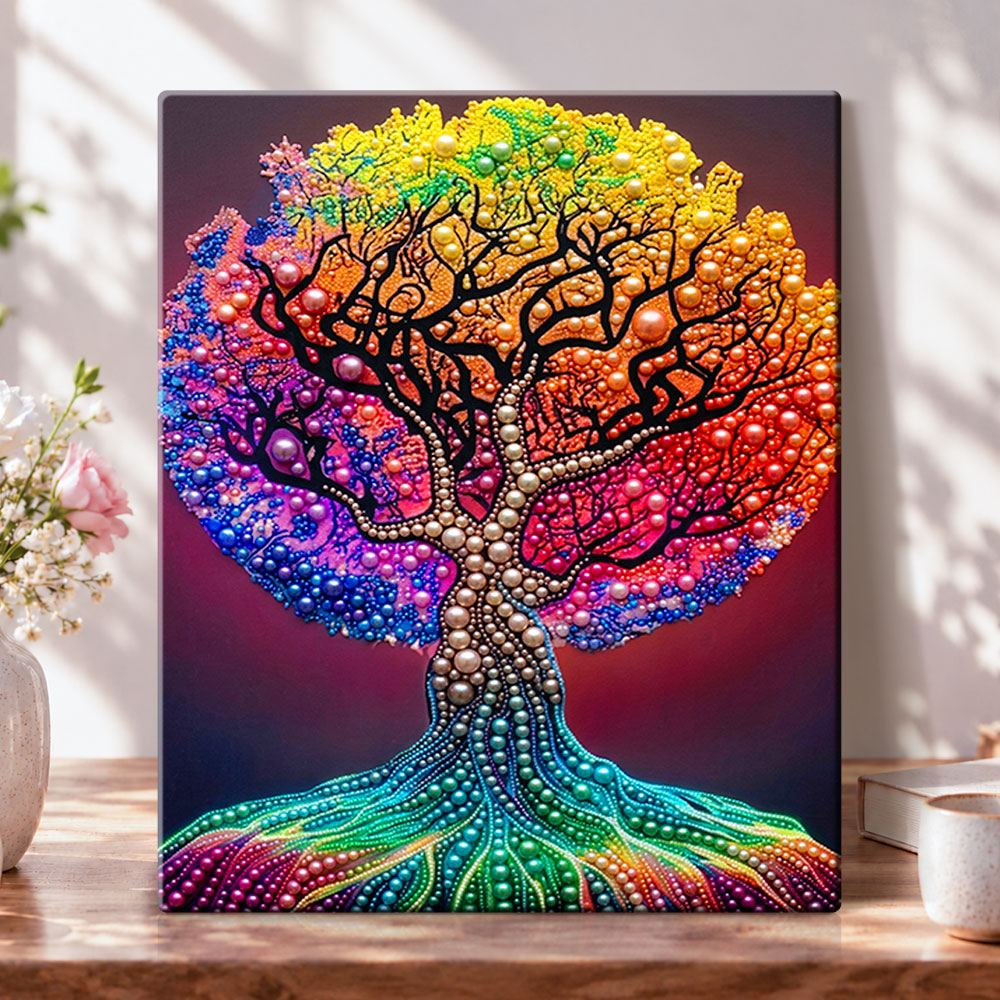 Rainbow tree of life pearl diamond painting kit for beginners