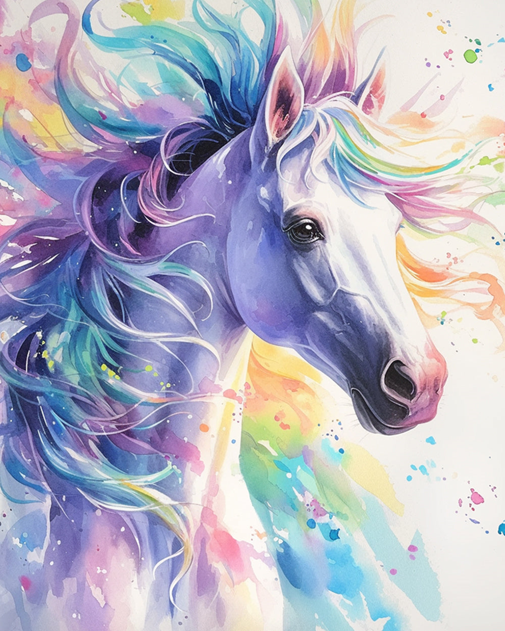 Rainbow watercolor horse cross stitch kit for beginners