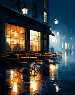 Rainy city cafe evening cross stitch kit for beginners