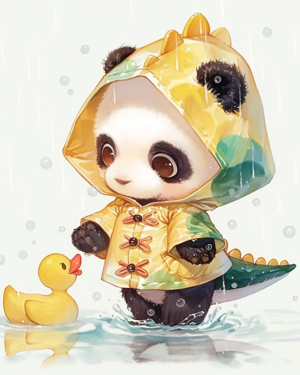 Rainy day panda in raincoat cross stitch kit for beginners