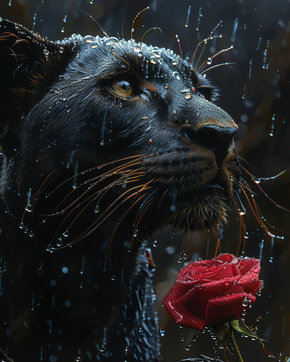 Rainy panther with rose cross stitch kit for beginners