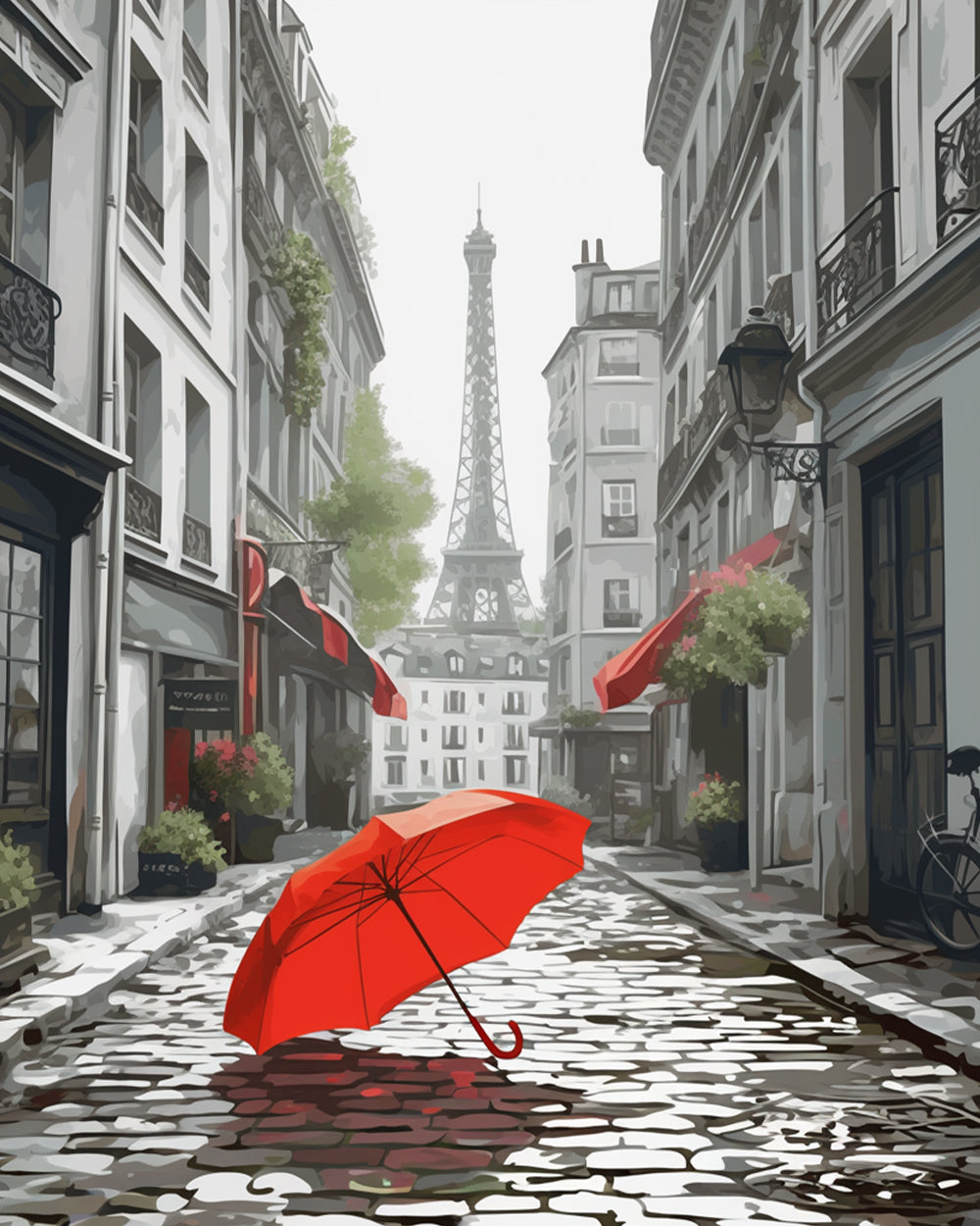 Rainy paris alley cross stitch kit for beginners
