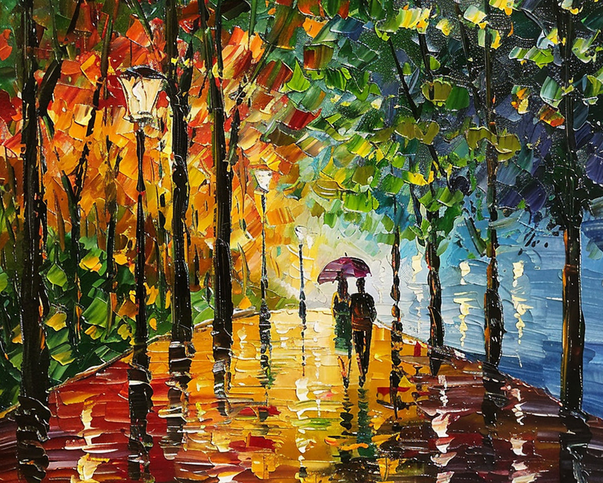Rainy walk by lake cross stitch kit for beginners