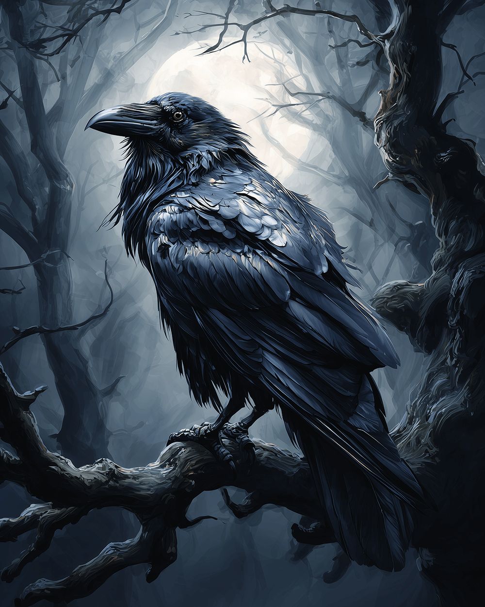 Raven on haunted branch cross stitch kit for beginners