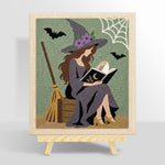Reading witch with spell book punch needle kit for beginners