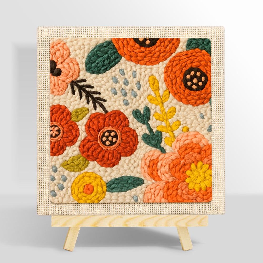 Red and orange flowers punch needle kit for beginners