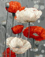 Red and white poppies cross stitch kit for beginners