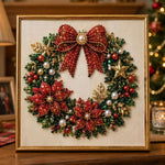 Red bow christmas wreath pearl diamond painting kit for beginners