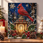 Red cardinal on festive lantern pearl diamond painting kit for beginners