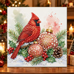 Red cardinal with christmas ornaments pearl diamond painting kit for beginners