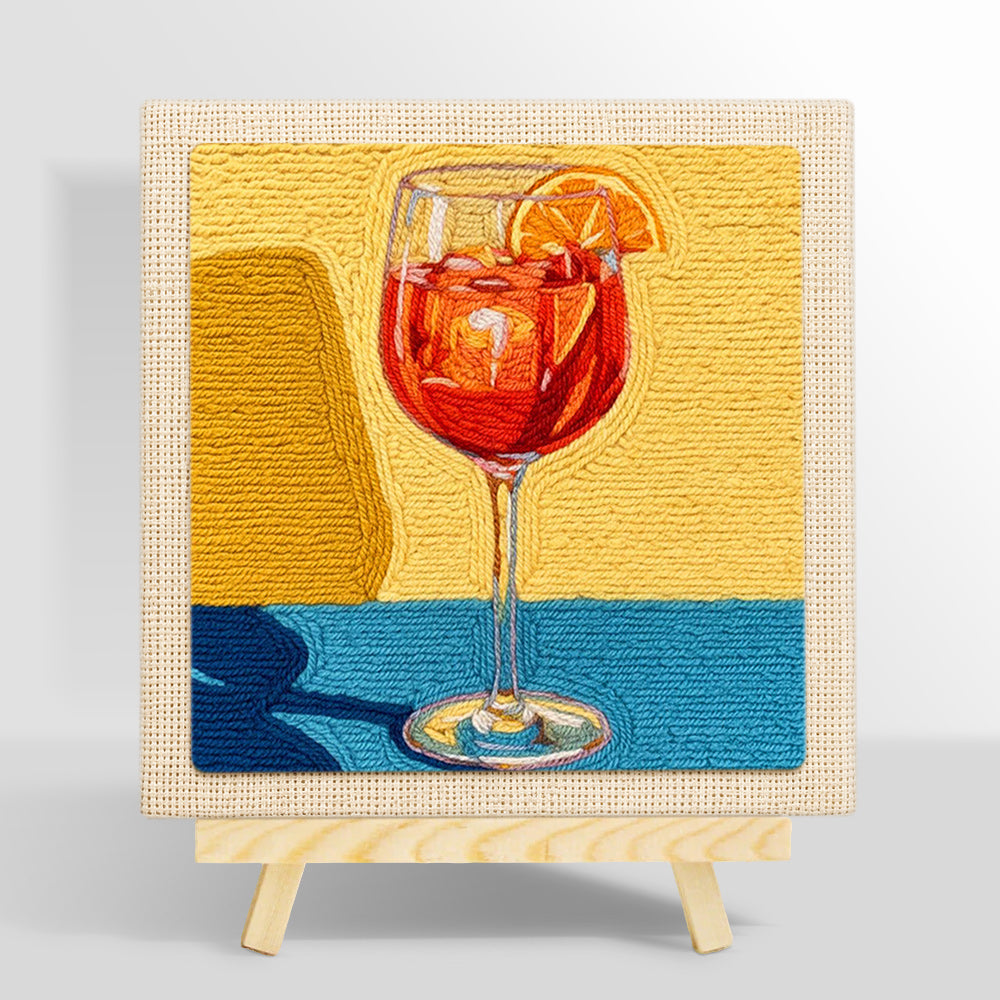 Red drink with orange slice punch needle kit for beginners