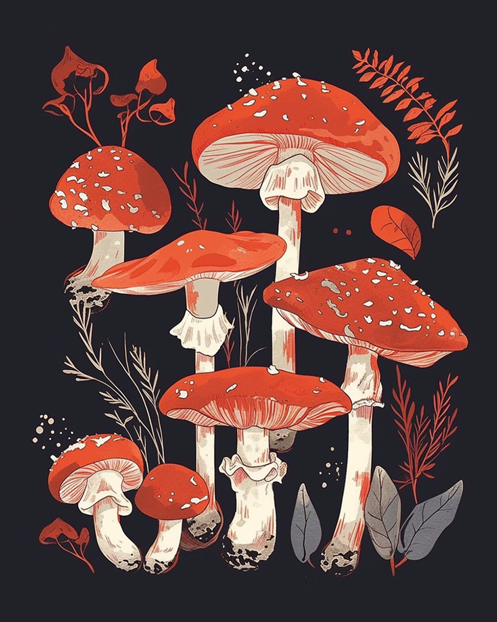 Red fly agaric mushrooms cross stitch kit for beginners